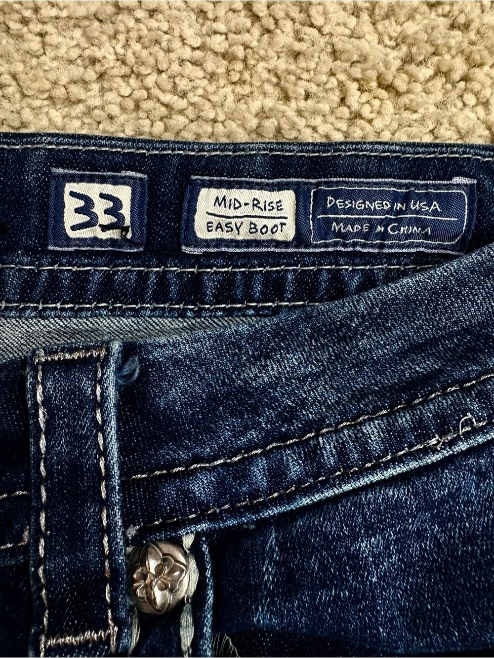 Womens MISS ME Mid Rise Easy BOOT CUT Flap Pocket JEWELED Stretch Denim JEANS 33 - Picture 5 of 7